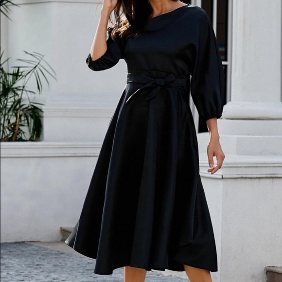 Black One-Shoulder Waist Cincher Puffy Party Dress - Picture 4 of 4